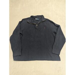 VTG Polo Ralph Lauren Sweater Mens L Blue 1/4 Zip Mock Neck Cotton Pullover Logo